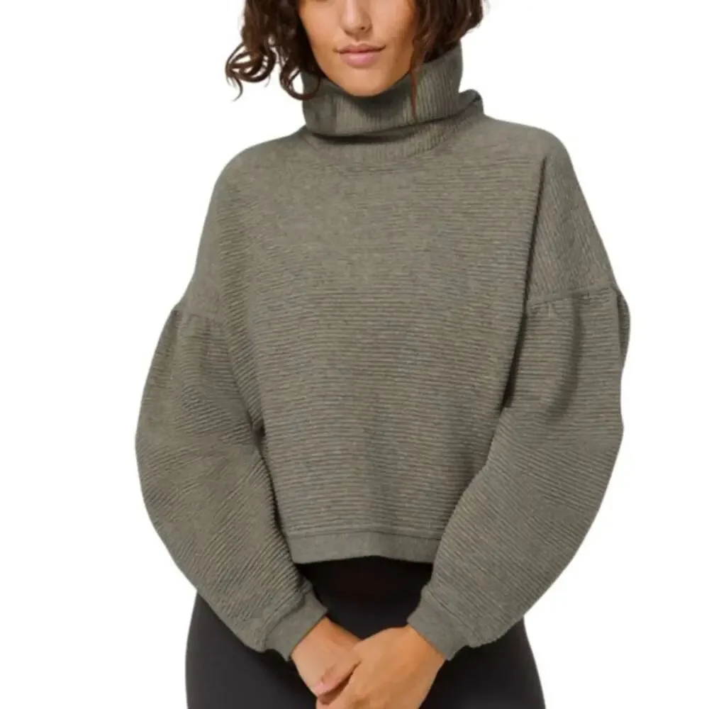 Lululemon Gray Sage Green Peaceful Moments Striped High Neck Pullover